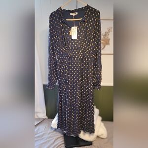 Boden Navy Polka Dot Midi Dress